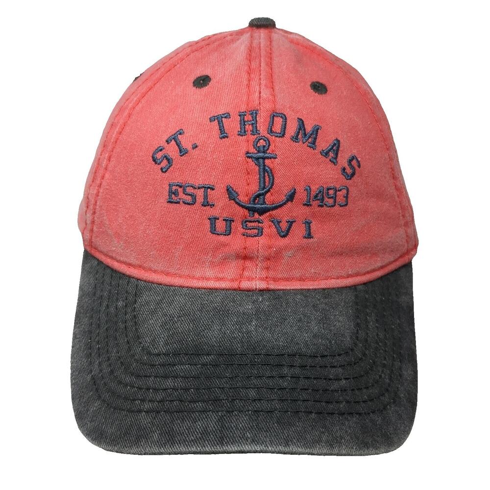 E.S.Y Baseball Cap Red Gray One Size St Thomas USVI Anchor Cotton Strapback Hat